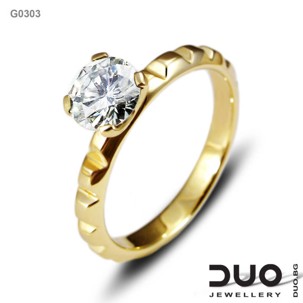 Годежен пръстен G0303- Годежен пръстен от жълто злато и диамант