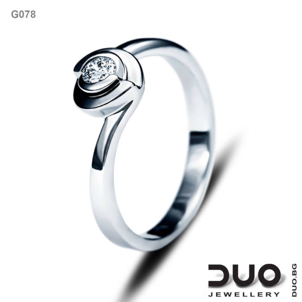 Годежен пръстен G078- Годежен пръстен от бяло злато с диамант