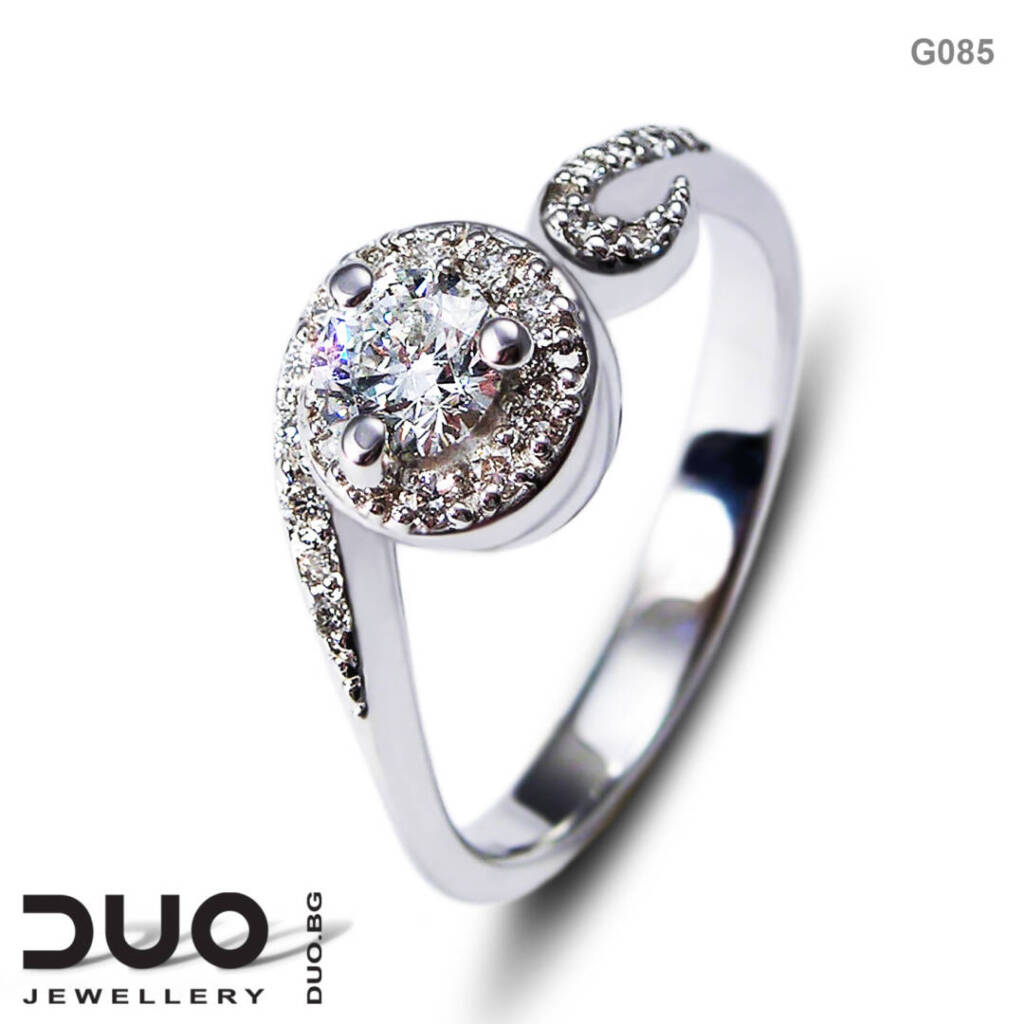 Годежен пръстен G085- Годежен пръстен от бяло злато с диаманти