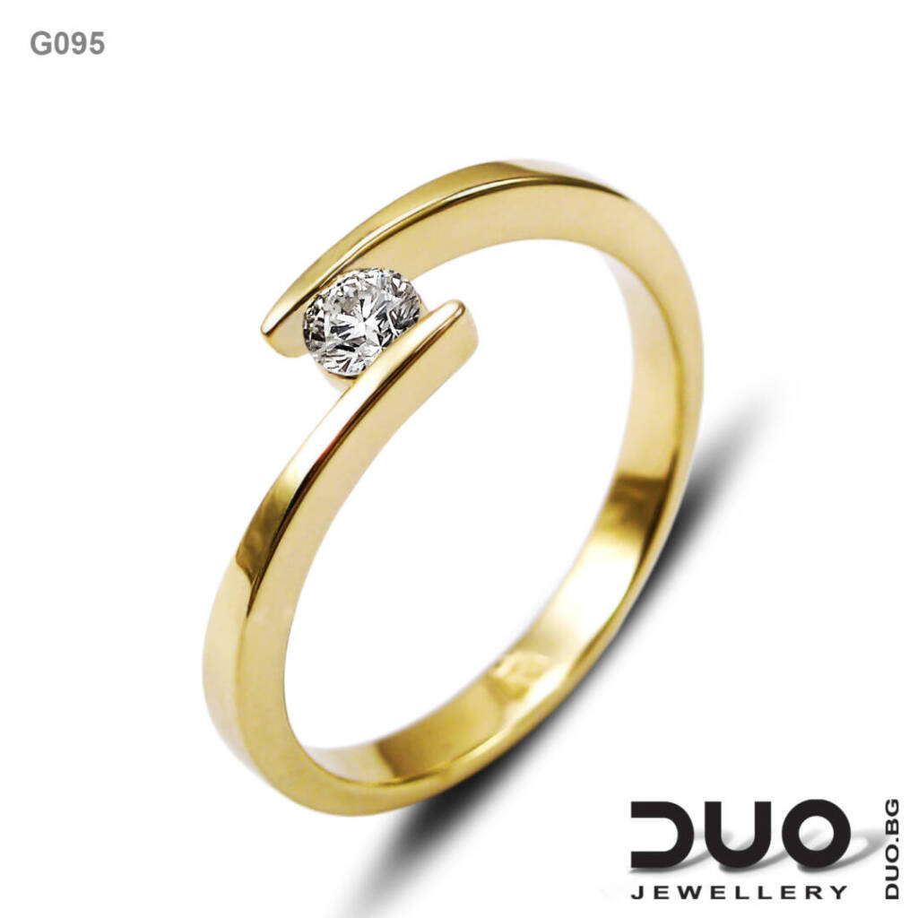 Годежен пръстен G095- Годежен пръстен от жълто злато с диамант