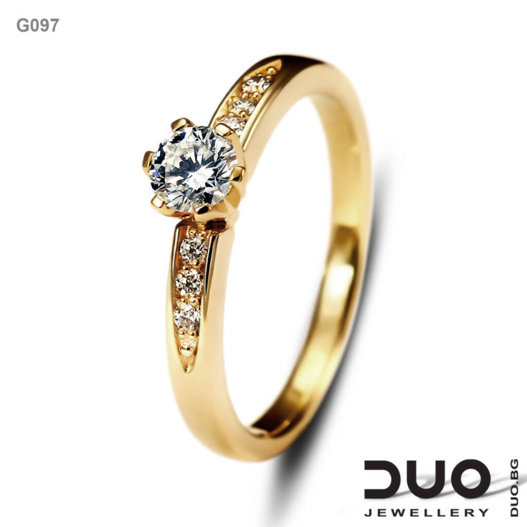Годежен пръстен G097- Годежен пръстен от жълто злато с диаманти