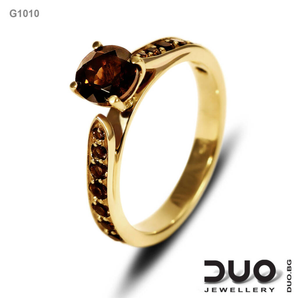 Годежен пръстен G1010- Годежен пръстен от жълто злато с кварц