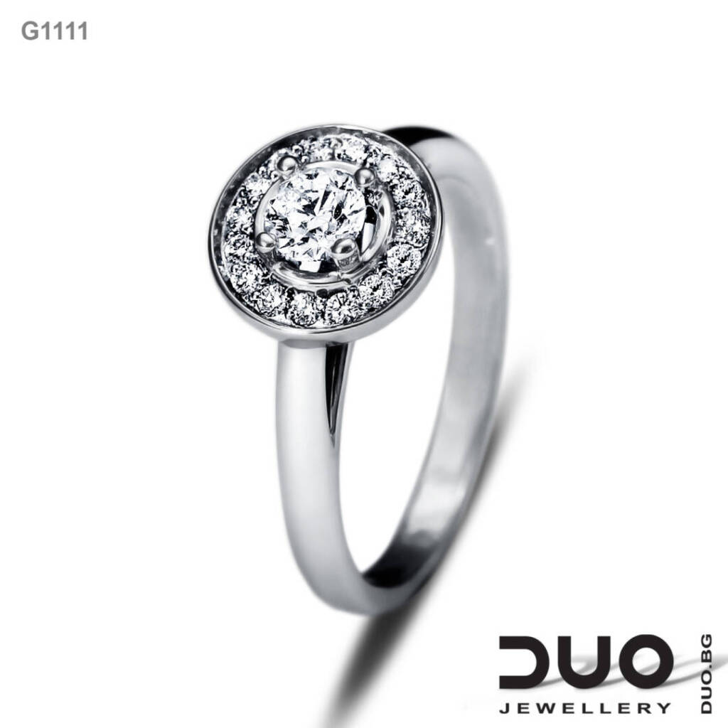 Годежен пръстен G1111- Годежен пръстен от бяло злато с диаманти