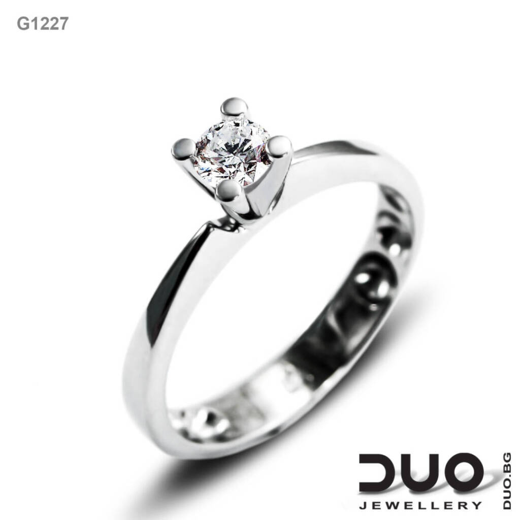Годежен пръстен G1227- Годежен пръстен от бяло злато с диамант