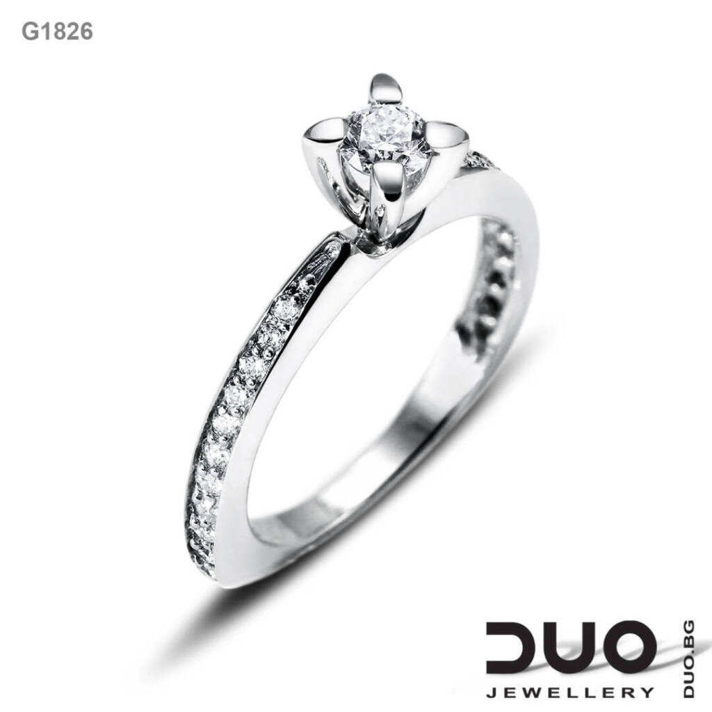 Годежен пръстен G1826 - Годежен пръстен от бяло злато с диаманти