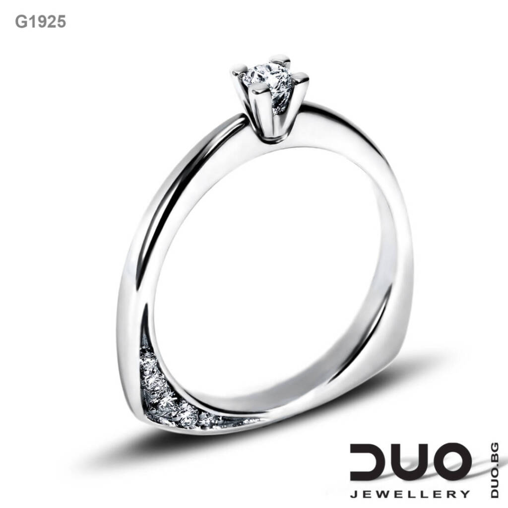 Годежен пръстен G1925- Годежен пръстен от бяло злато с диаманти