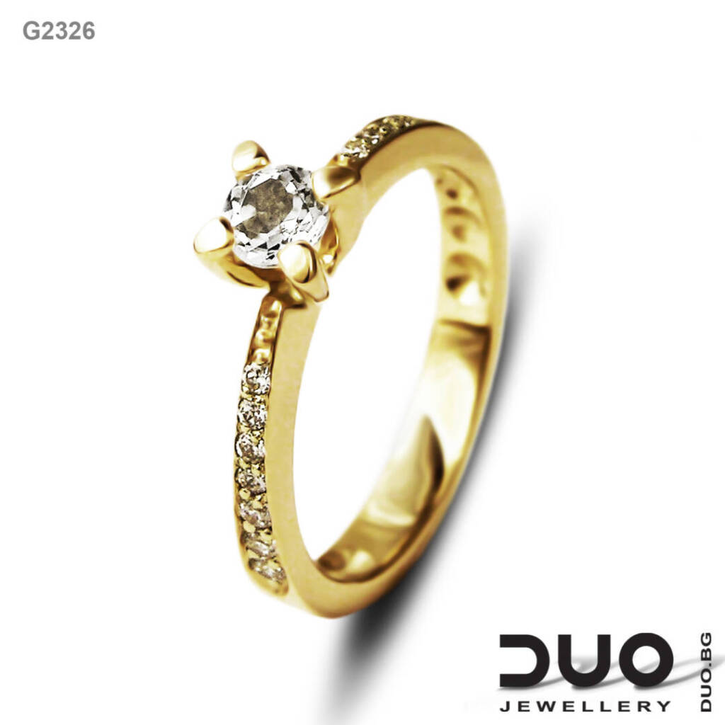 Годежен пръстен G2326 - Годежен пръстен от жълто злато с диаманти