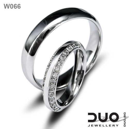 Венчални халки W066 - Брачни халки от бяло злато с диаманти