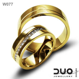 Брачни халки W077 - Венчални халки от жълто злато с диаманти