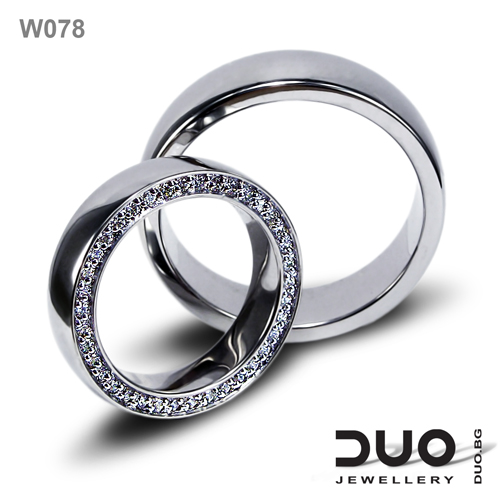 Венчални халки W078 - Брачни халки от бяло злато с диаманти