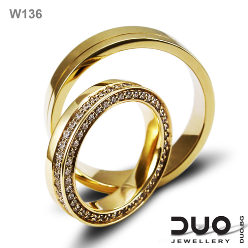 Венчални халки W136 - Брачни халки жълто злато с диаманти