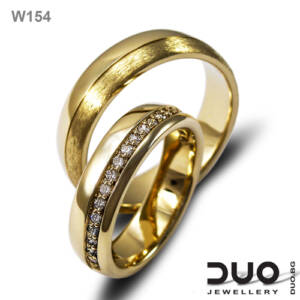 Брачни халки W154 - Венчални халки от жълто злато с диаманти