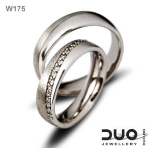 Брачни халки W175 - Венчални халки от бяло злато с диаманти