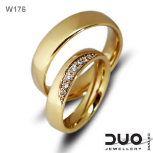 Брачни халки W176 - Венчални халки жълто злато с диаманти