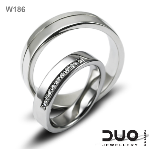 Брачни халки W186 - Венчални халки от бяло злато с диаманти