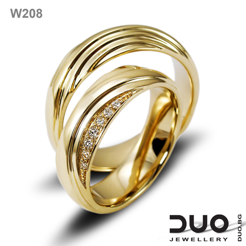 Брачни халки W208 - Венчални халки от жълто злато с диаманти
