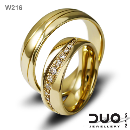 Венчални халки W216 - Брачни халки от жълто злато с диаманти